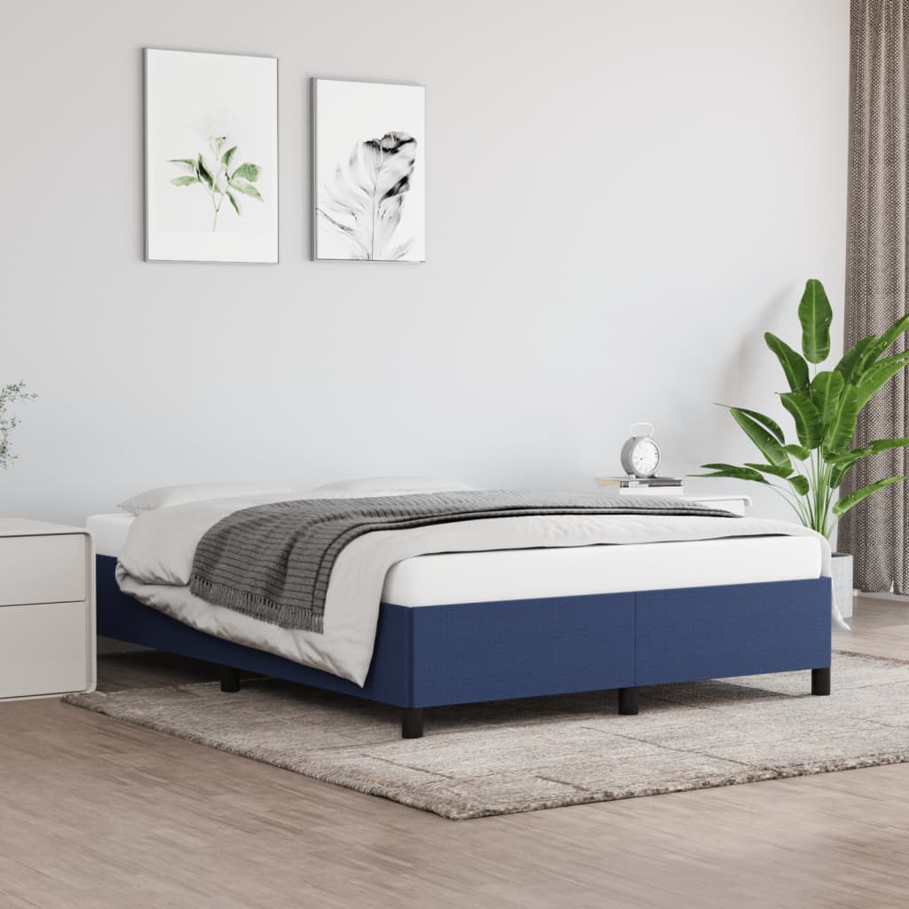 Estrutura de cama sem colchão 140x190 cm tecido azul