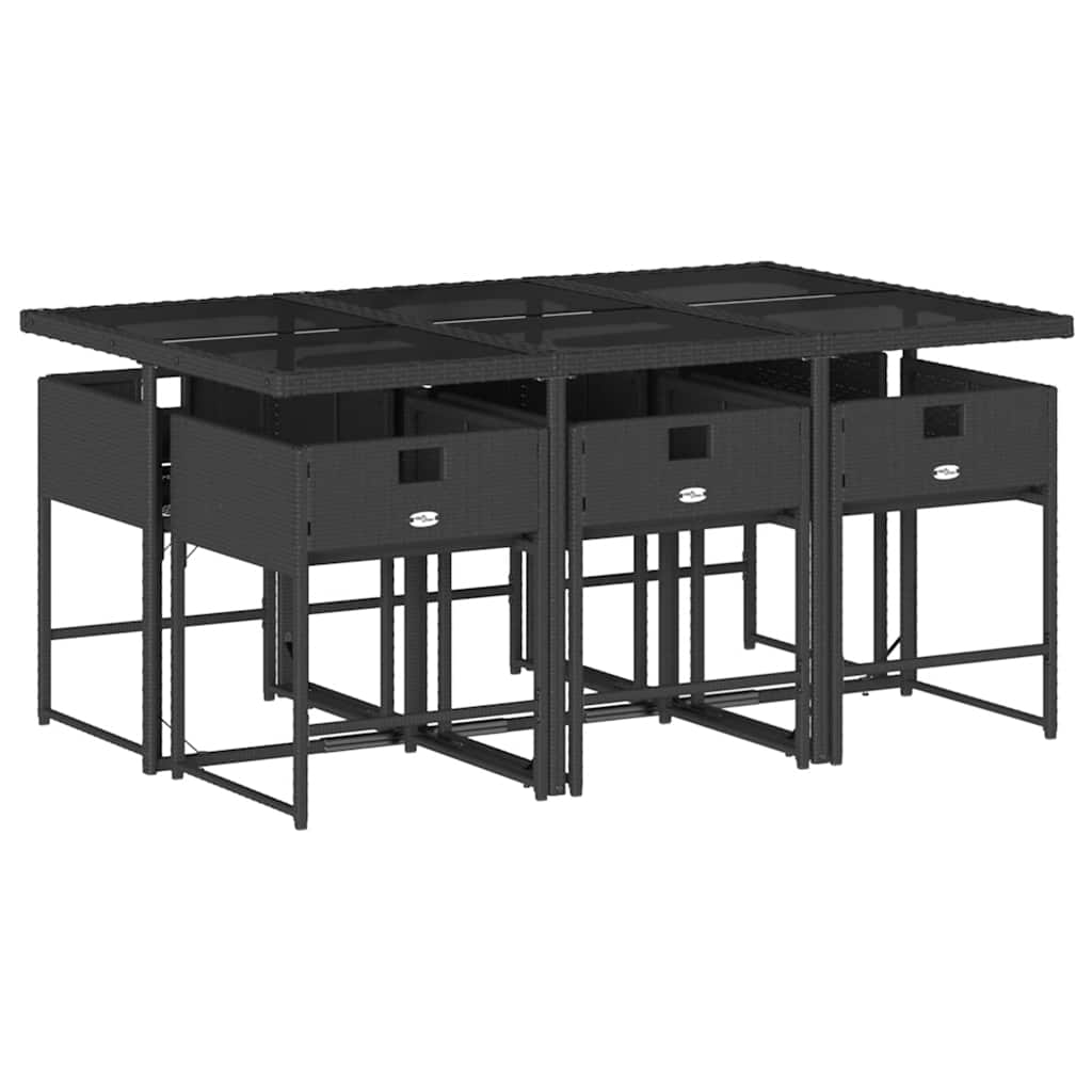 7 Pcs conjunto de jantar p/ jardim c/ almofadões vime PE preto