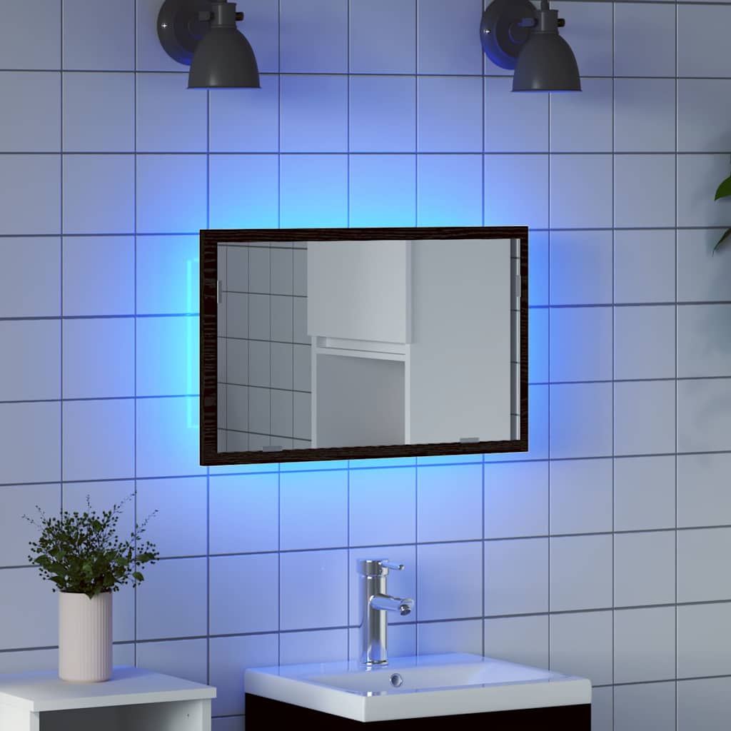 Espelho de banheiro com luzes LED, carvalho preto, 60x8,5x37 cm
