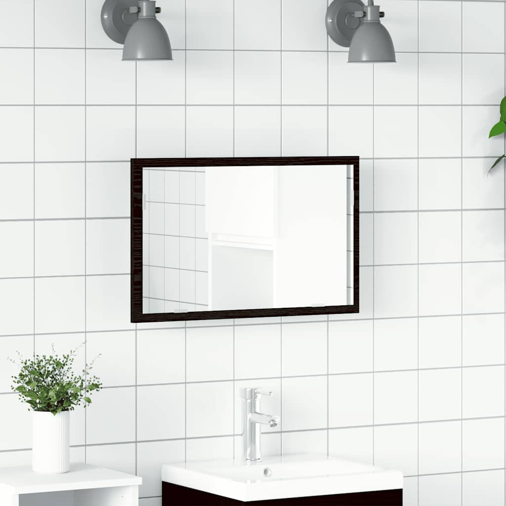 Espelho de banheiro com luzes LED, carvalho preto, 60x8,5x37 cm