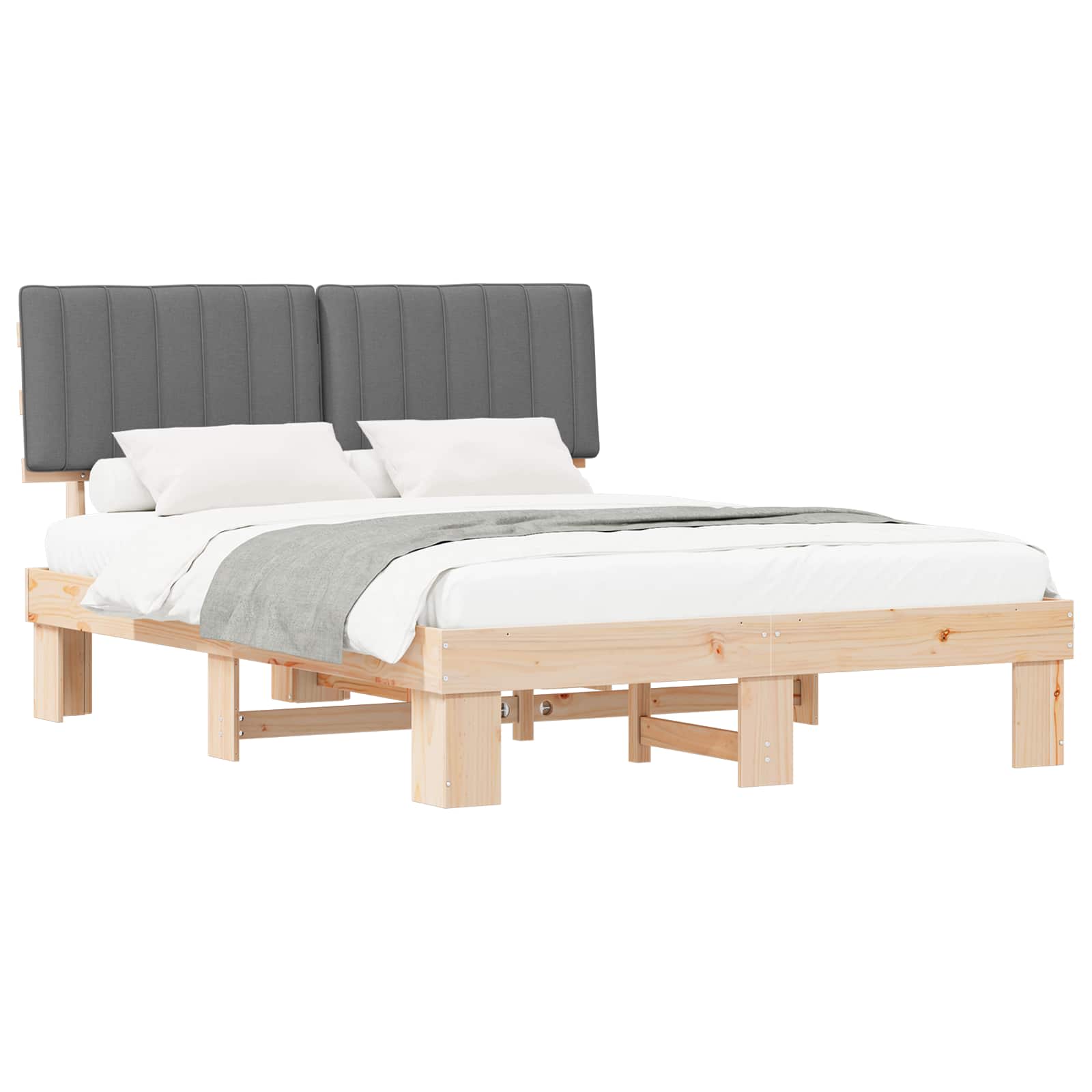 Estrutura de cama com cabeceira estofada cinzento-claro