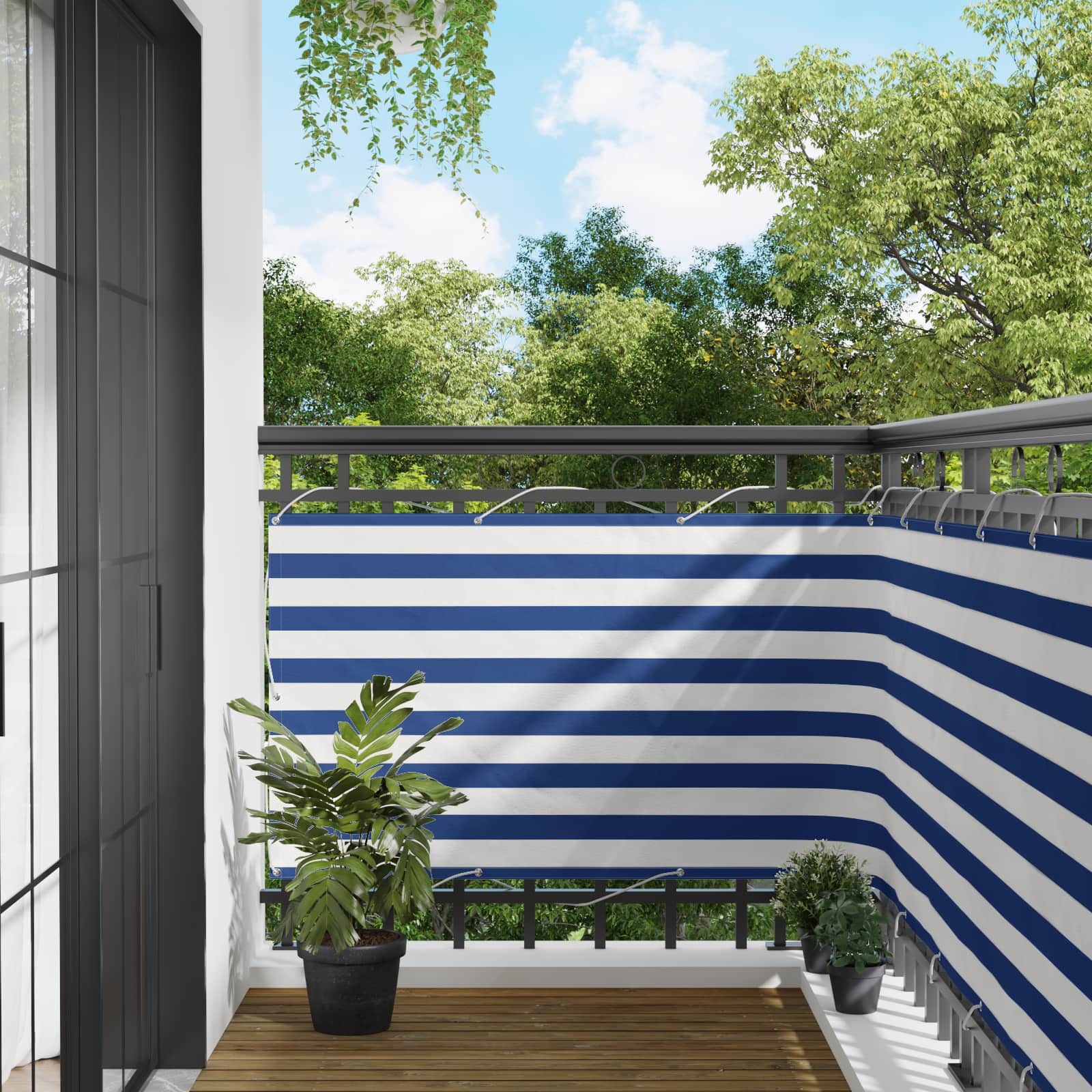 Tela de varanda azul e branco 100 x 400 cm tecido oxford