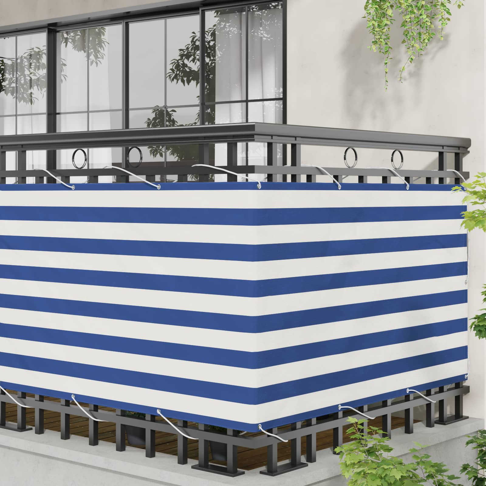 Tela de varanda azul e branco 100 x 400 cm tecido oxford
