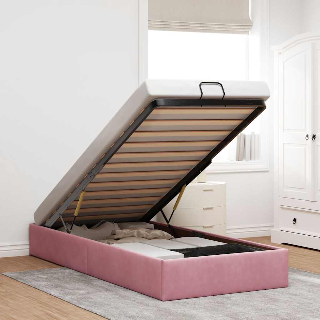 Ottoman bed frame no colchão rosa 80x200 cm veludo