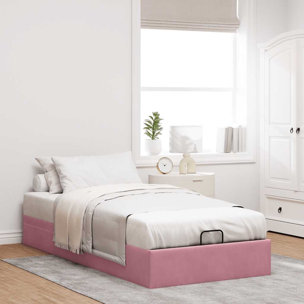 Ottoman bed frame no colchão rosa 80x200 cm veludo