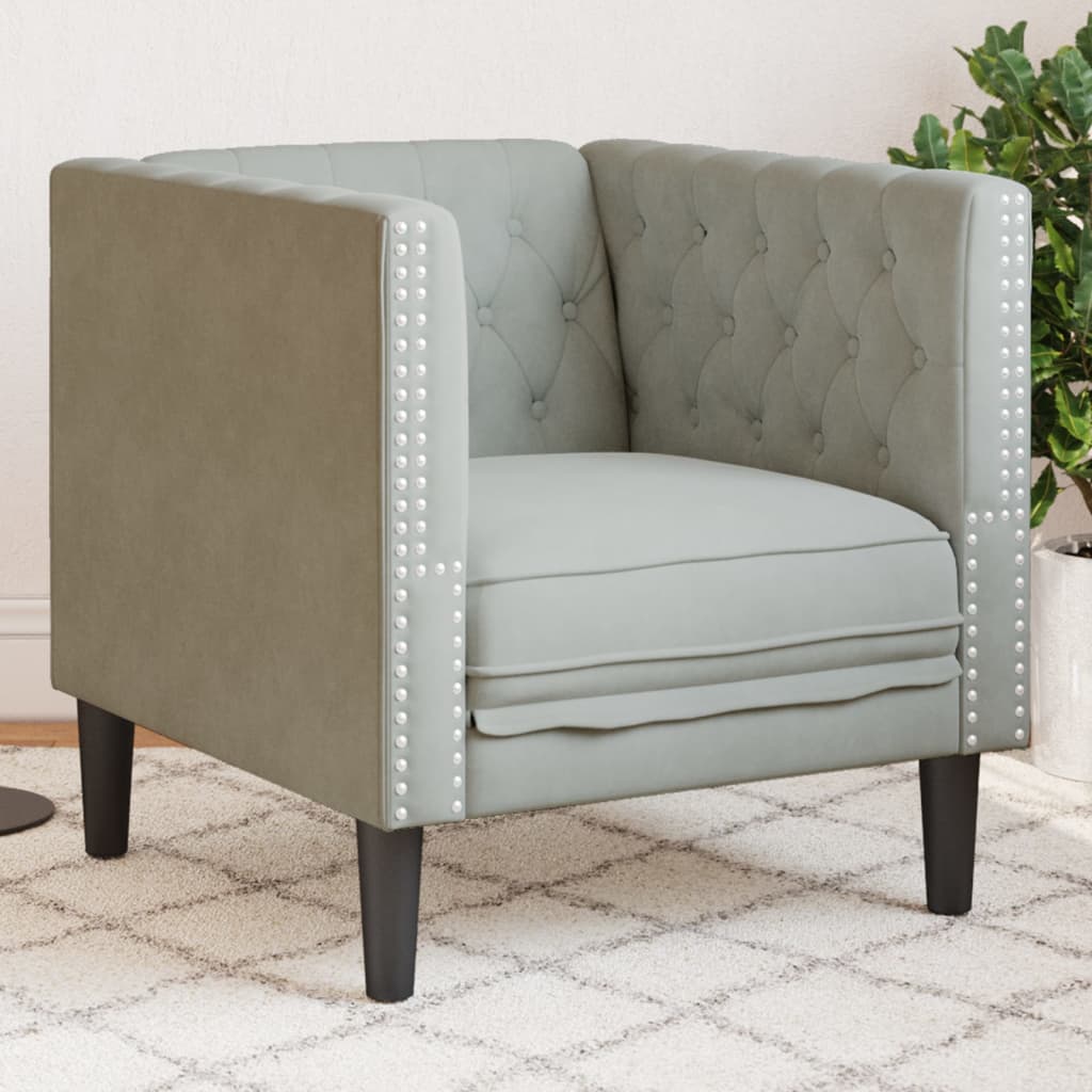Sofá chesterfield veludo cinzento-claro