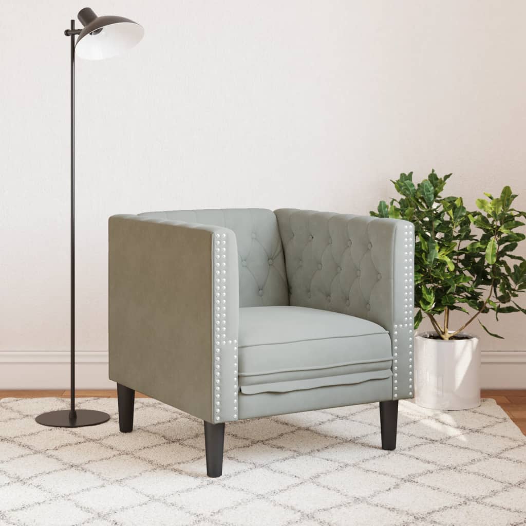 Sofá chesterfield veludo cinzento-claro
