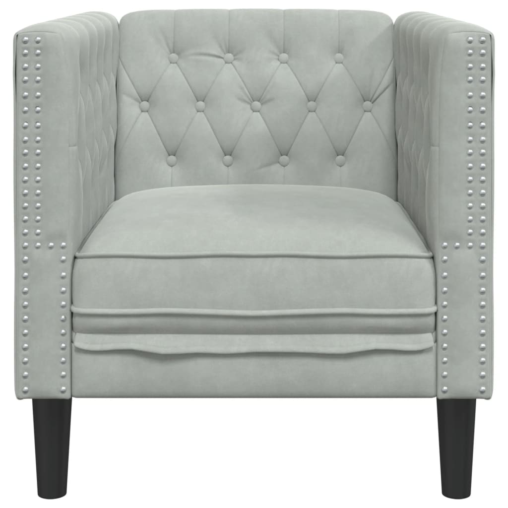 Sofá chesterfield veludo cinzento-claro