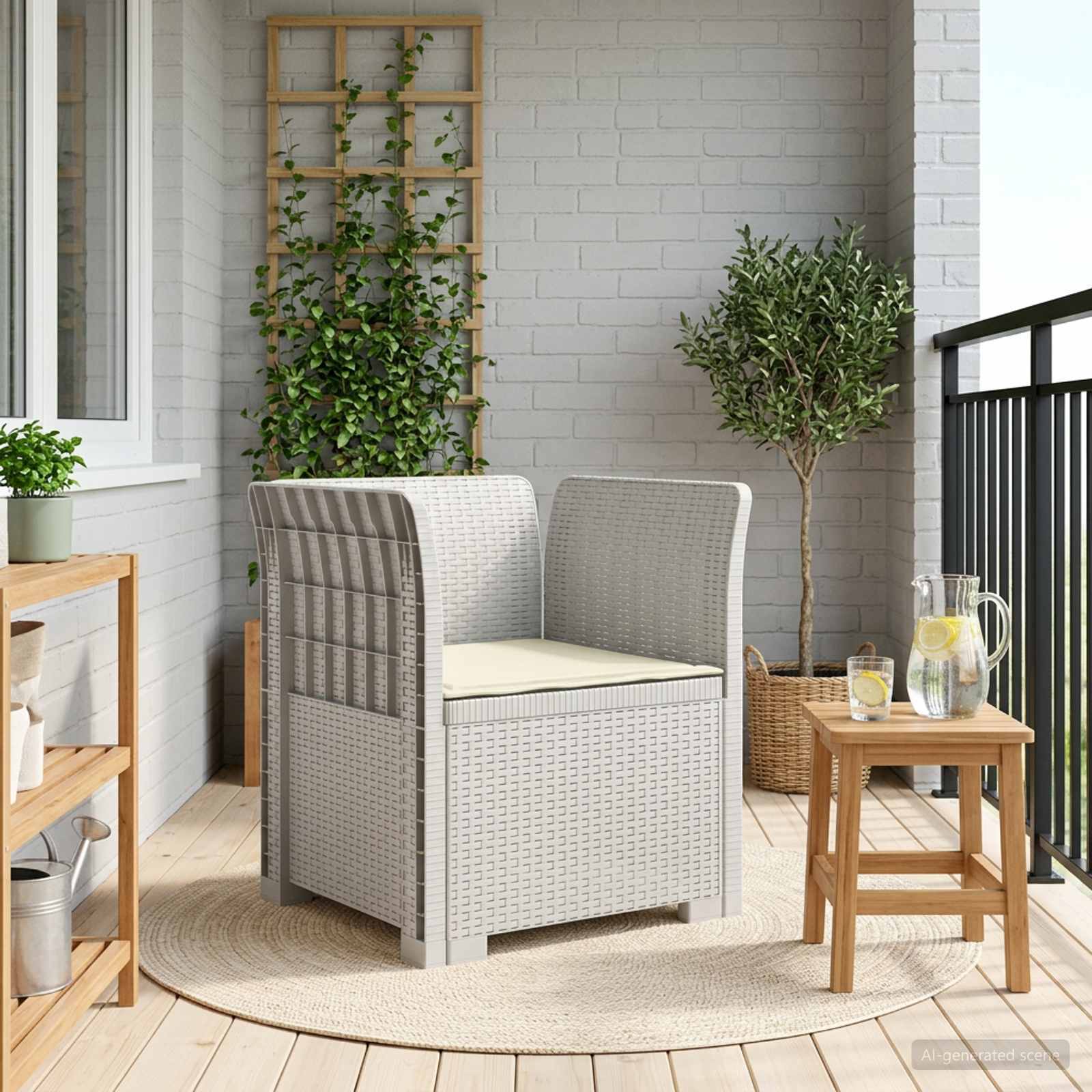 Poltrona 1 lugar com almofada look rattan PP branco