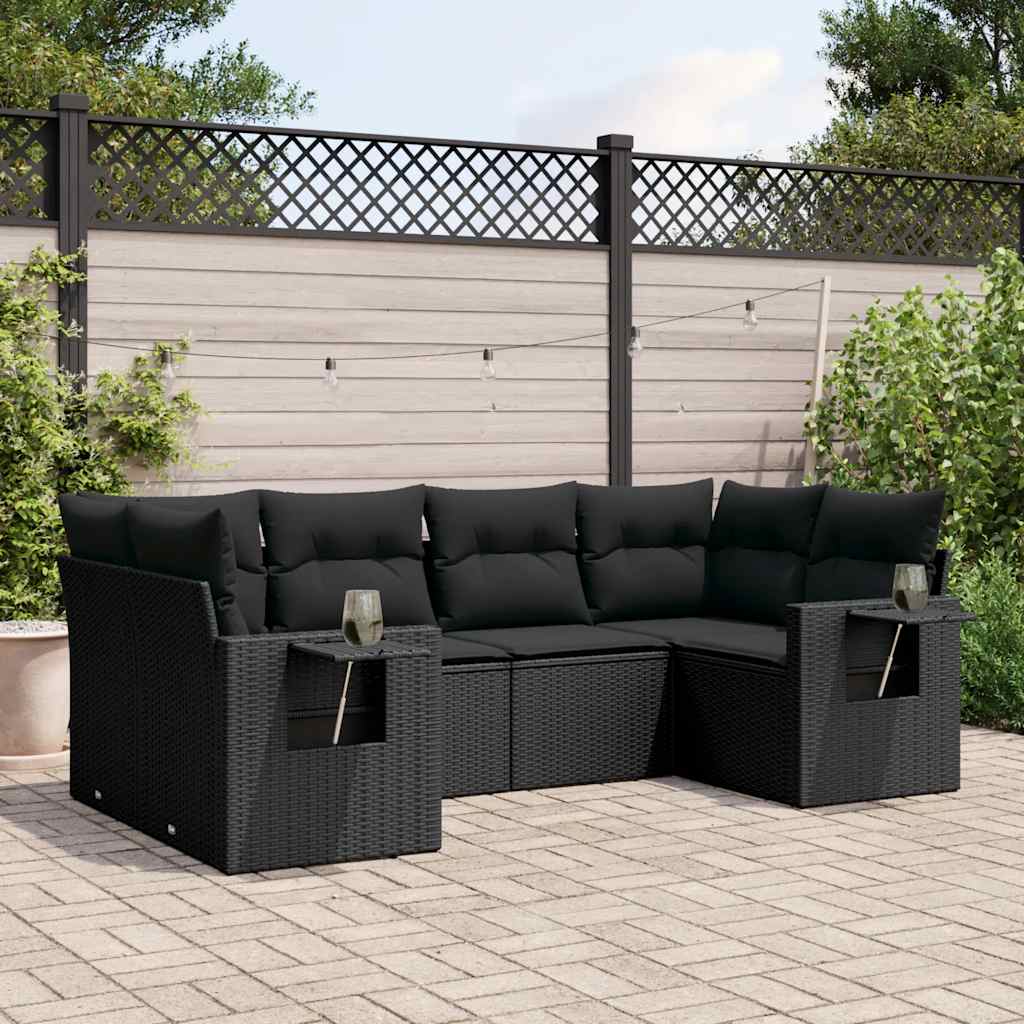 6 Pcs conjunto sofás de jardim c/ almofadões vime PE preto