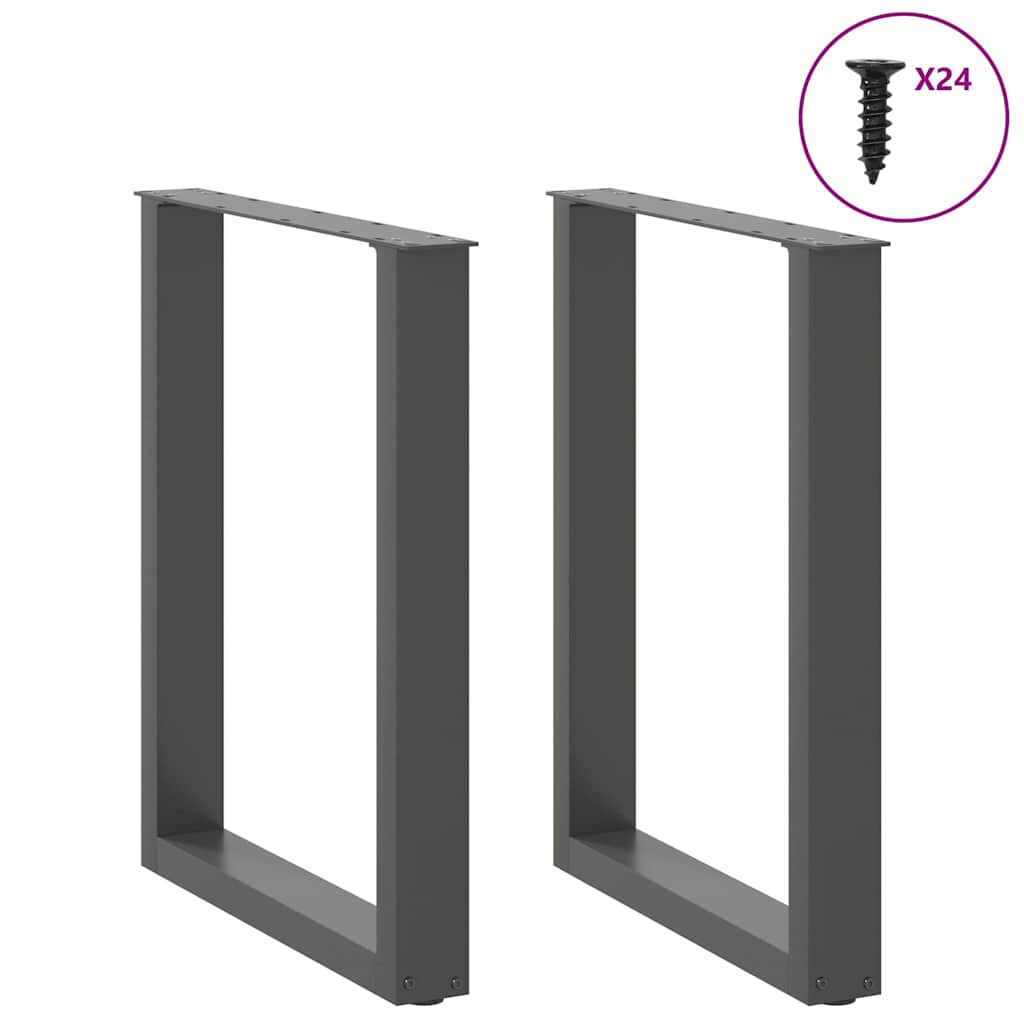 Pés para mesa de jantar em formato de u, 2 peças, antracite, 60x(72-73) cm, aço