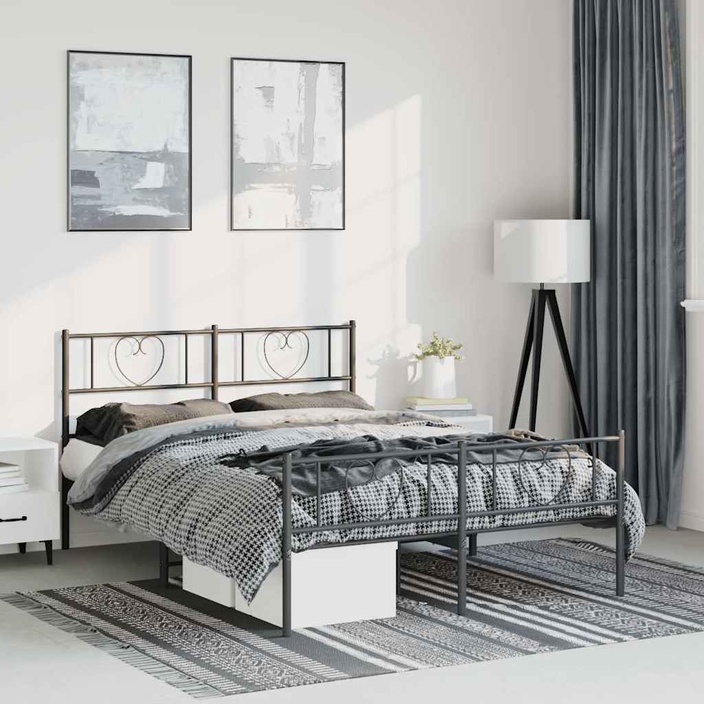 Estrutura de cama com cabeceira e pés 150x200 cm metal preto