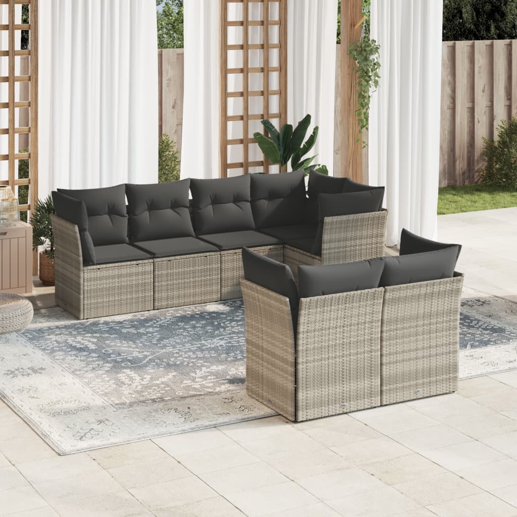 7 Pcs conj. sofás jardim com almofadões vime PE cinzento-claro