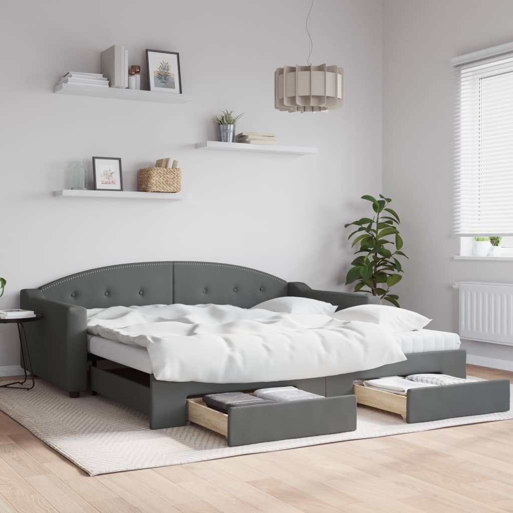 Sofá-cama c/ gavetão/gavetas 100x200 cm tecido cinzento-escuro