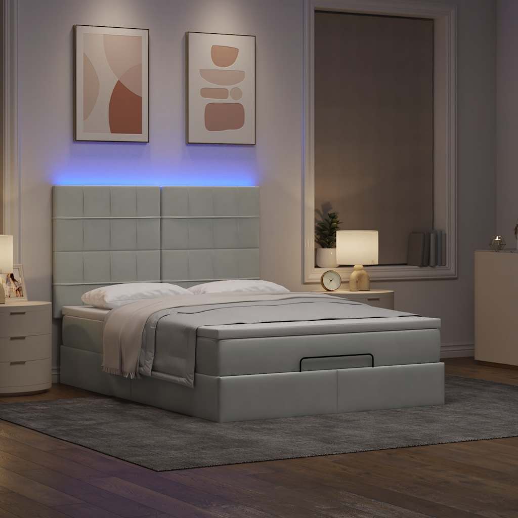 Estrutura cama otomana colchões 140x200cm veludo cinzento claro