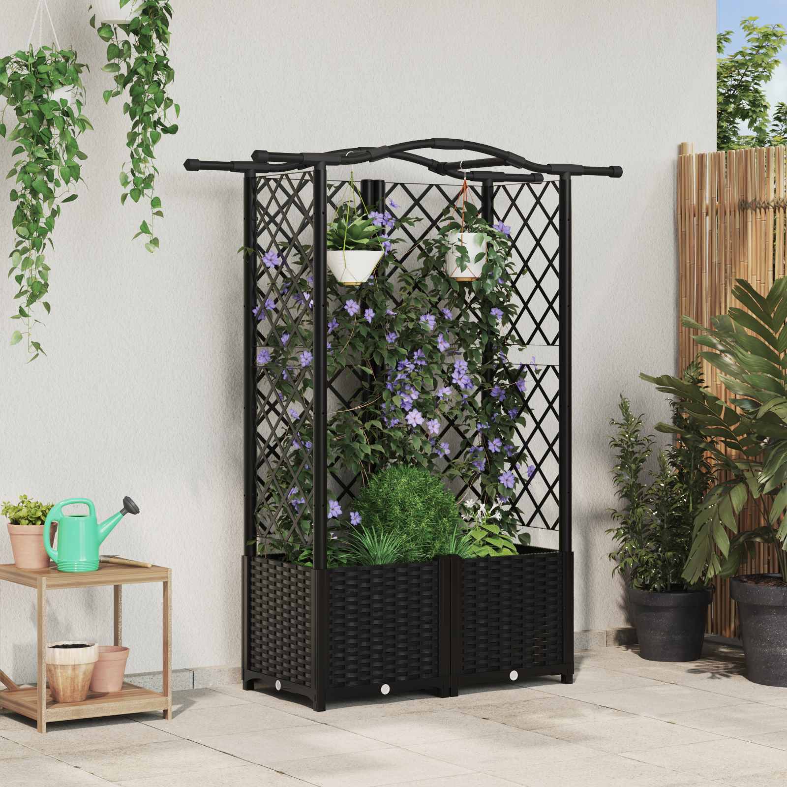 Cama elevada com treliça e telhado preto 122 x 40 x 138 cm PP