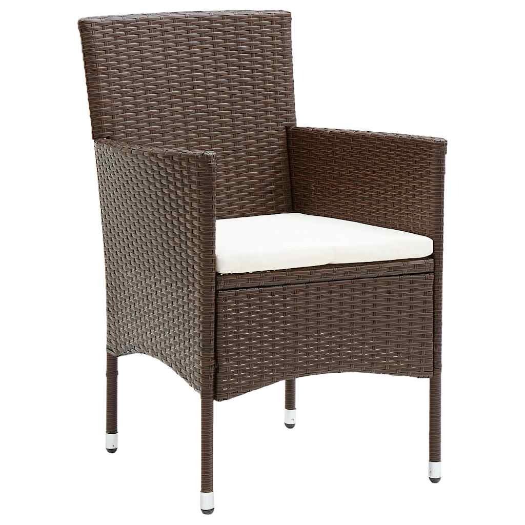 5 Pcs conjunto de jantar para jardim vime PE castanho
