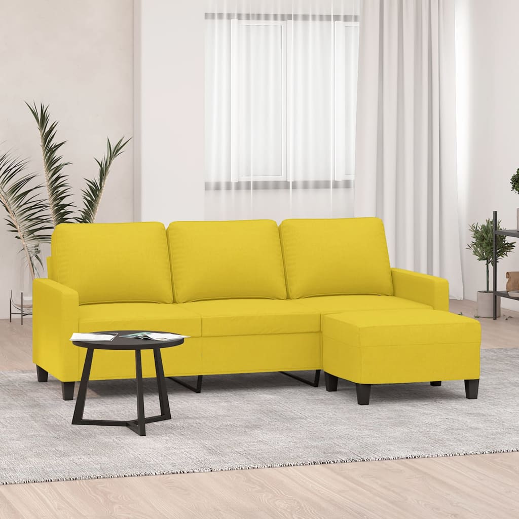 Sofá de 3 lugares com apoio de pés 180 cm tecido amarelo-claro