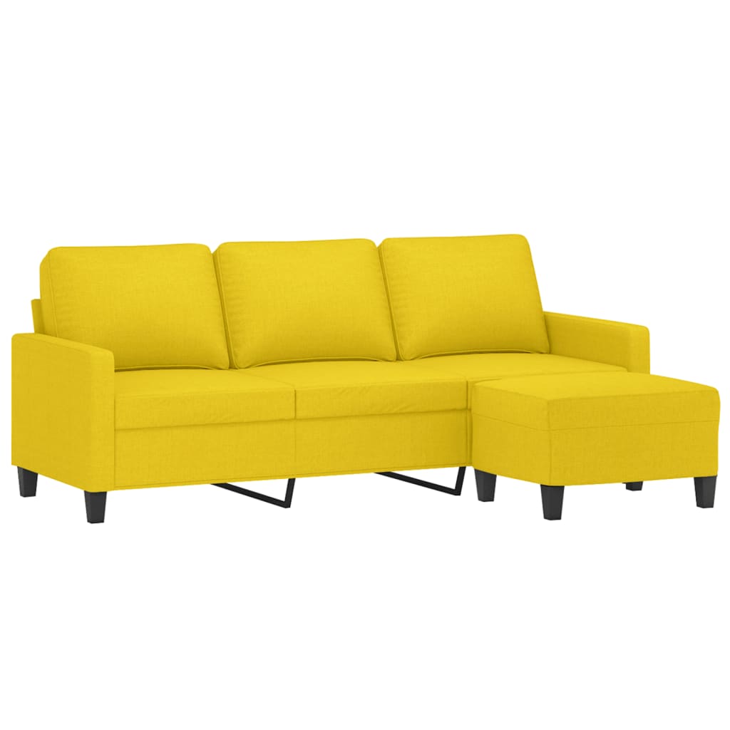 Sofá de 3 lugares com apoio de pés 180 cm tecido amarelo-claro