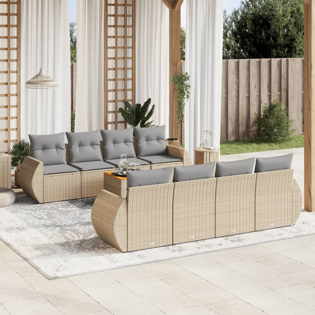 9 Pcs conjunto de sofás p/ jardim com almofadões vime PE bege