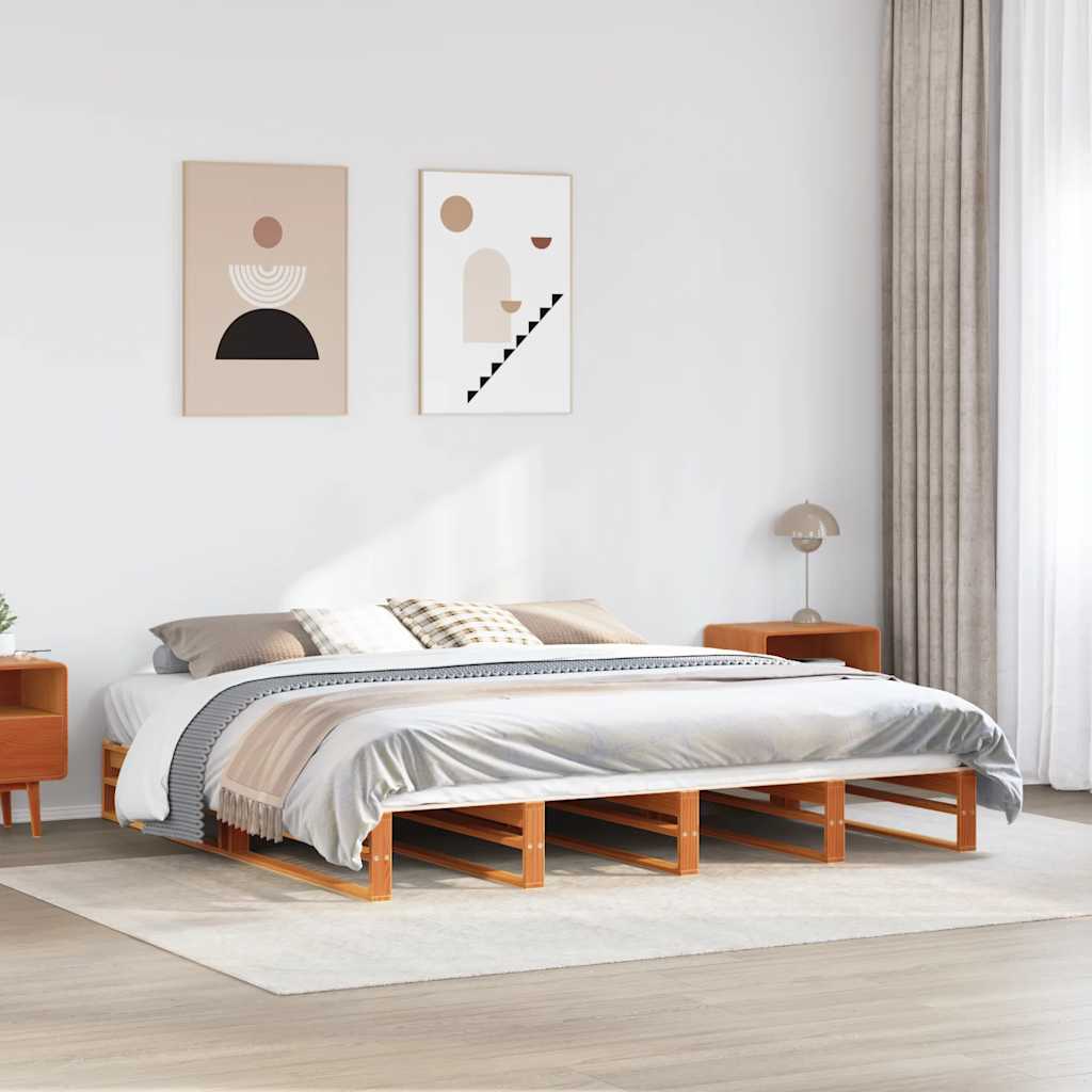 Cama sem colchão 200x200 cm pinho maciço castanho-mel