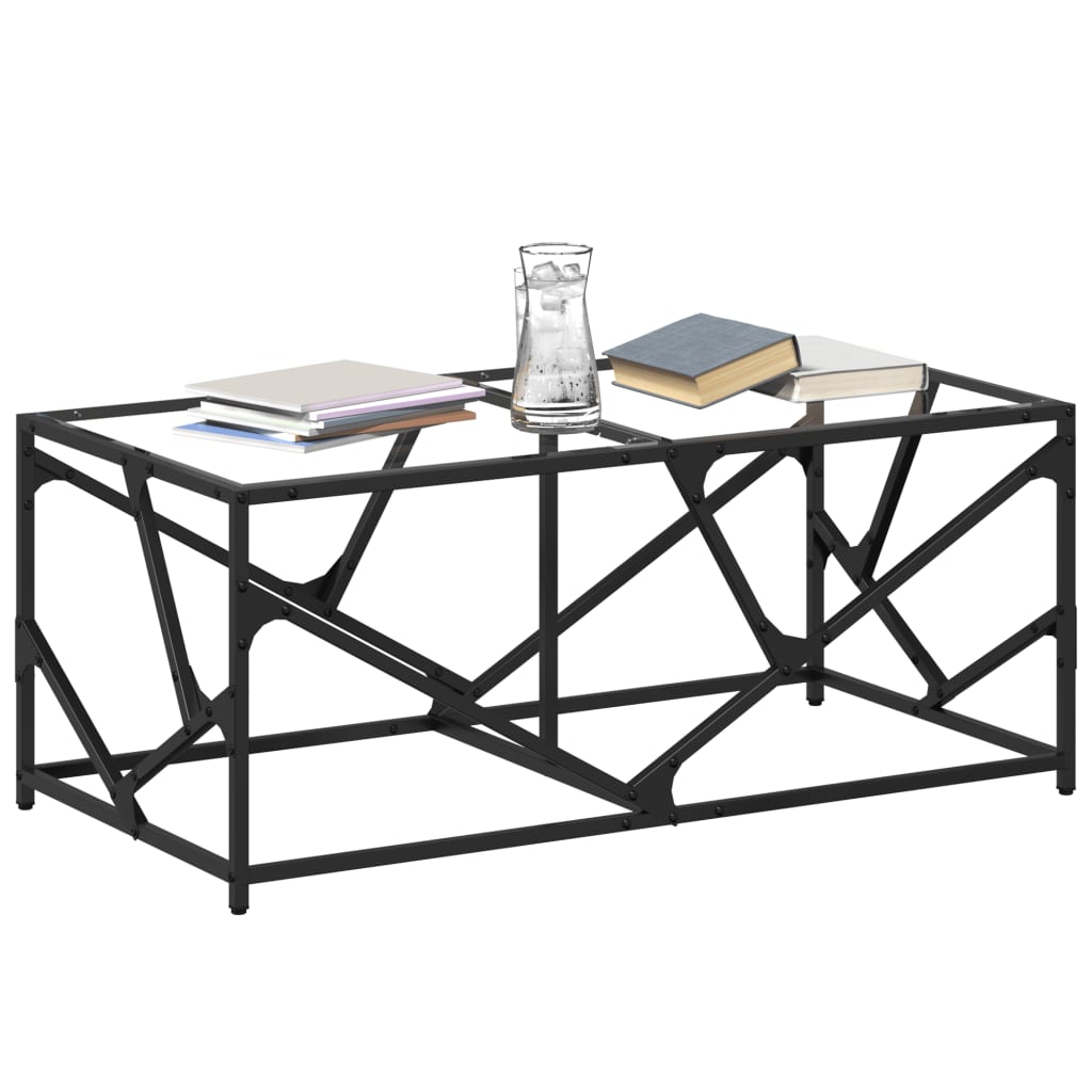 Mesa de centro c/ topo em vidro transparente 98,5x50x41 cm aço