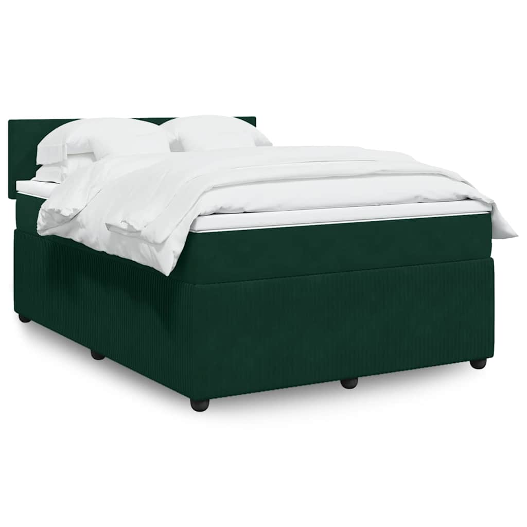 Cama com molas/colchão 140x200 cm veludo verde-escuro