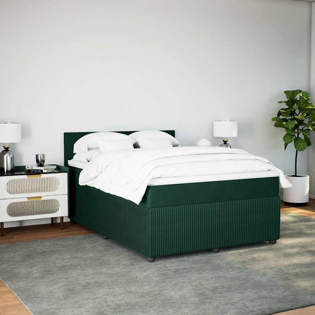 Cama com molas/colchão 140x200 cm veludo verde-escuro