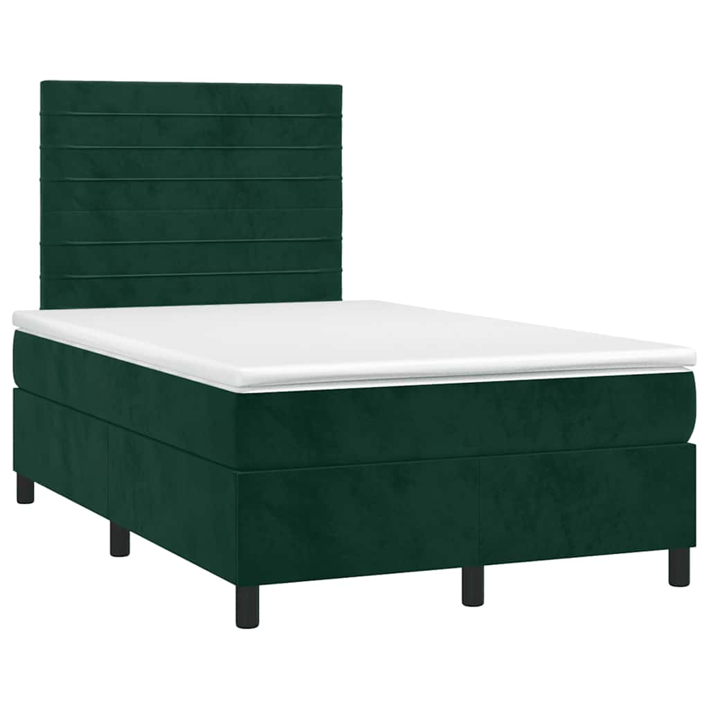 Cama box spring c/ colchão/LED 120x200 cm veludo verde-escuro