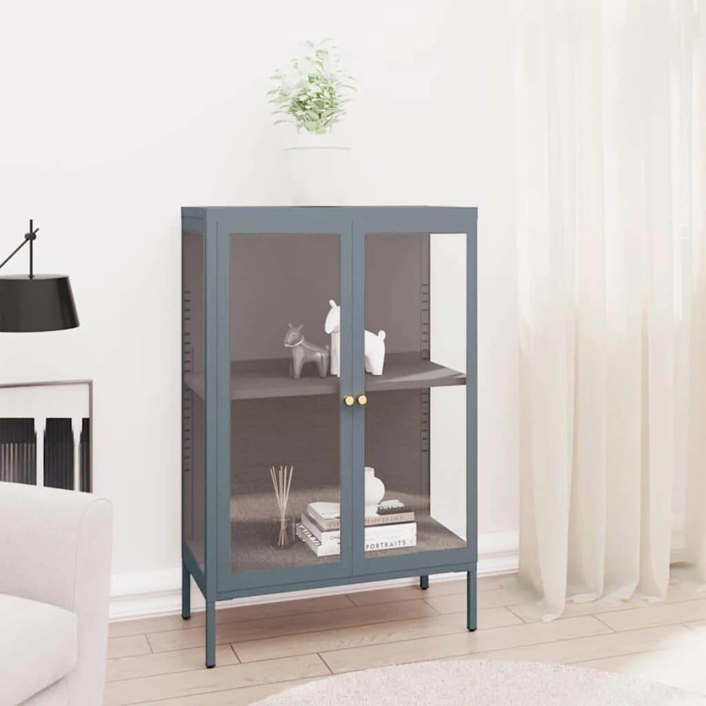 Aparador 75x35x105 cm vidro e aço antracite