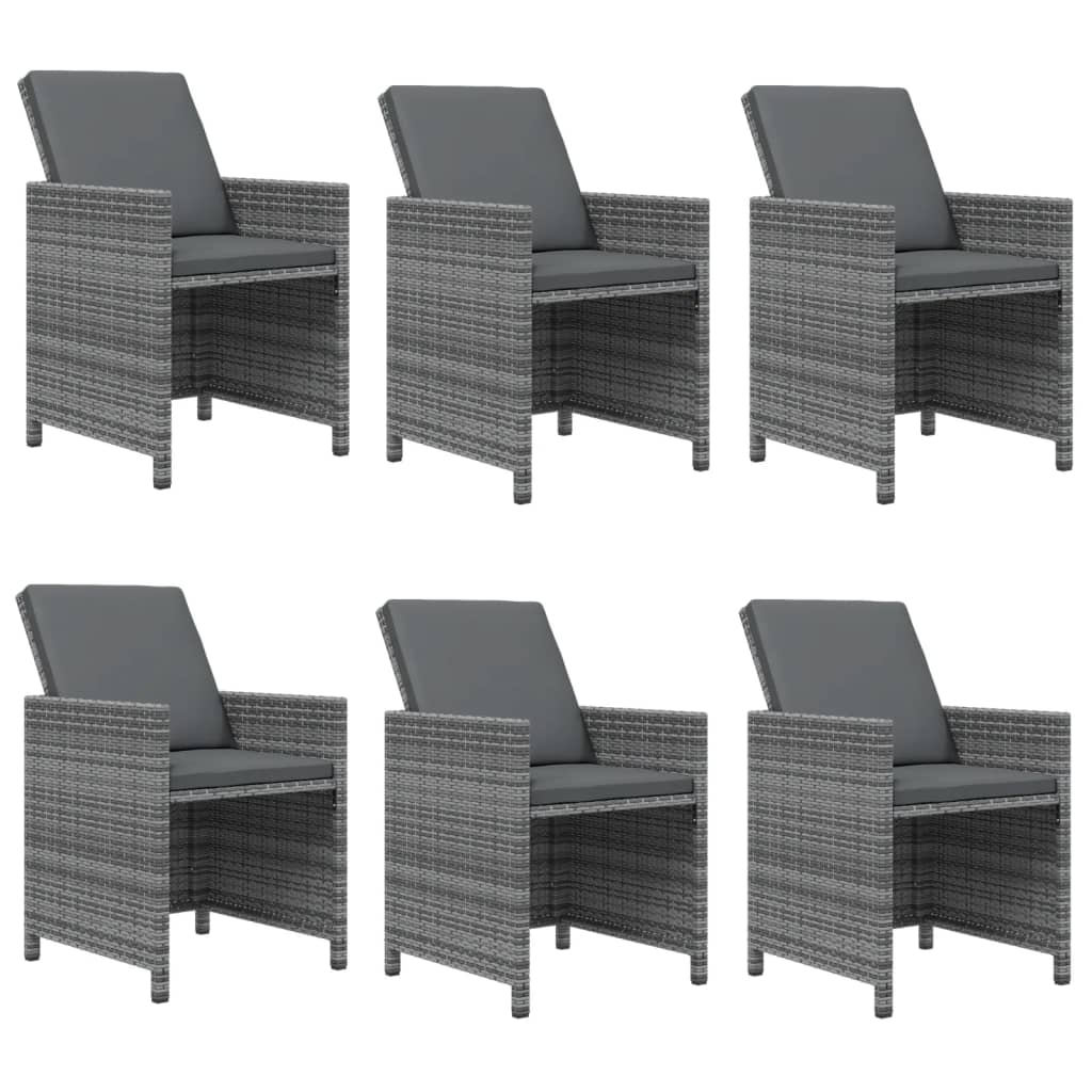 7 Pcs conjunto de jantar p/ jardim c/ almofadões vime PE cinza