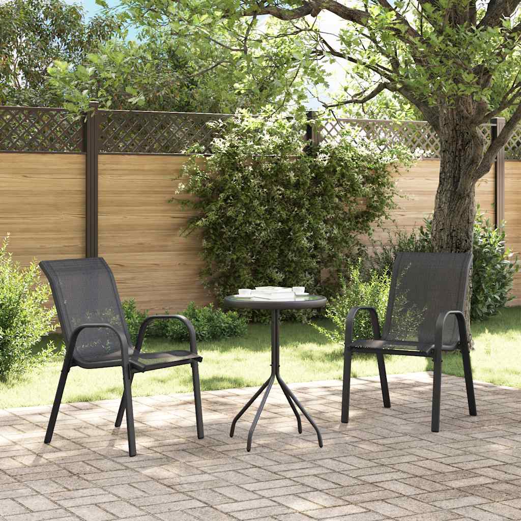 Cadeiras de jardim empilháveis 2 pcs textilene preto