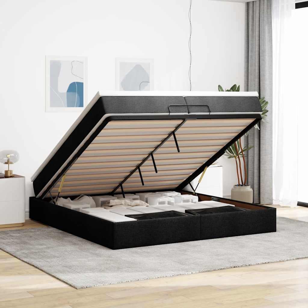 63 / 5,000Vidaxl estrutura de cama otomana com colchões tecido preto