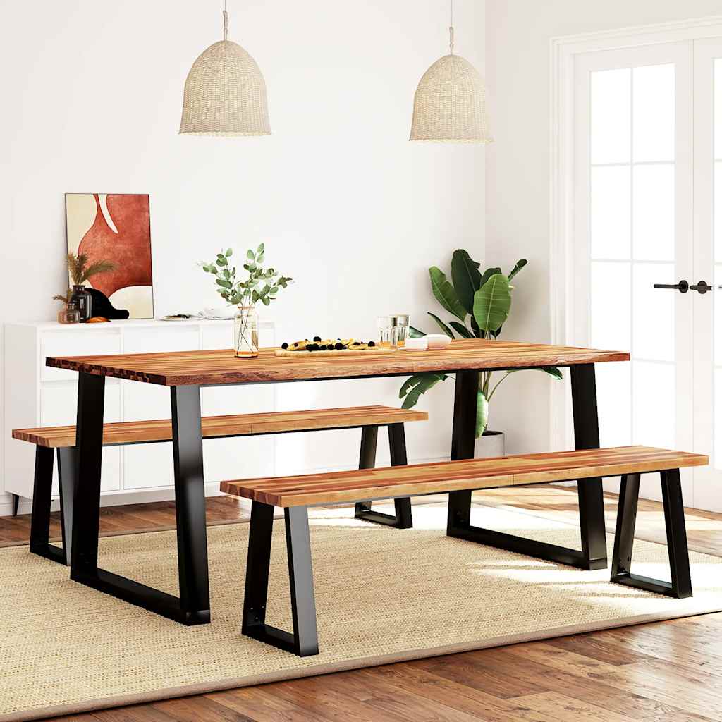 3 Pcs conjunto de jantar c/ bordas vivas acácia maciça
