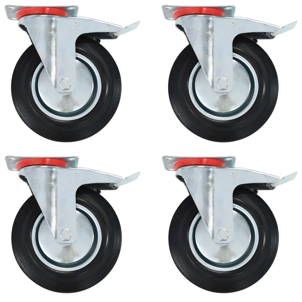 Rodas giratórias com travões duplos 4 pcs 200 mm