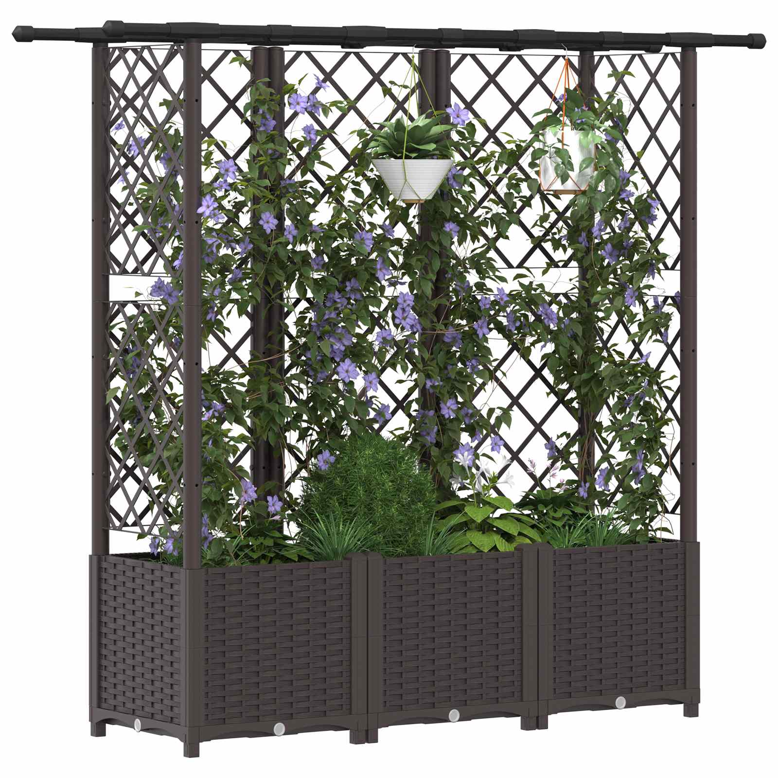 Cama elevada com treliça e telhado castanho 163,5 x 40 x 136 cm