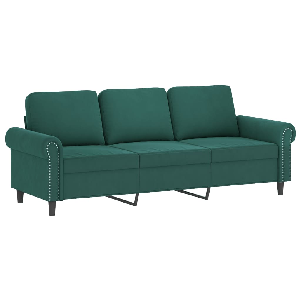 3 Pcs conjunto de sofás com almofadas veludo verde-escuro