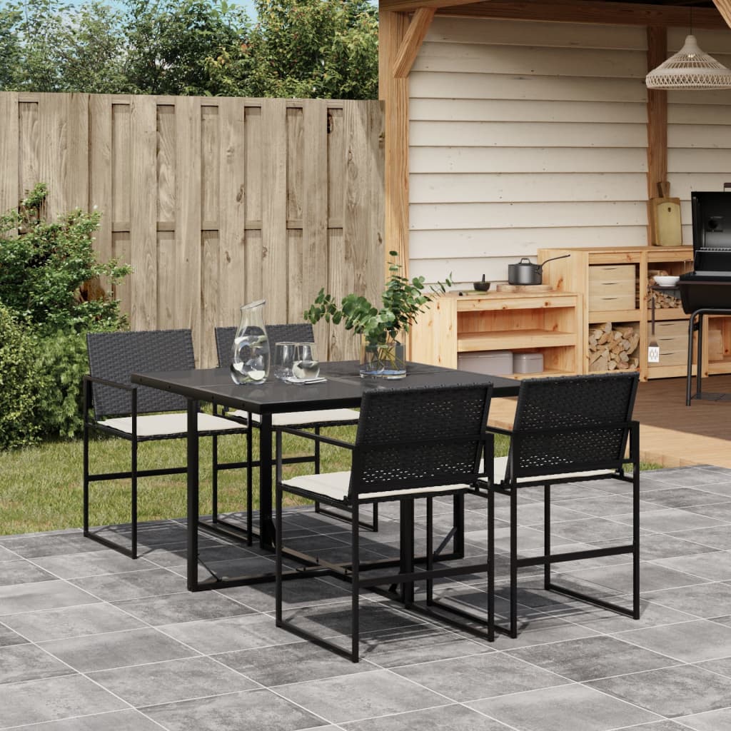 5 Pcs conjunto de jantar p/ jardim c/ almofadões vime PE preto
