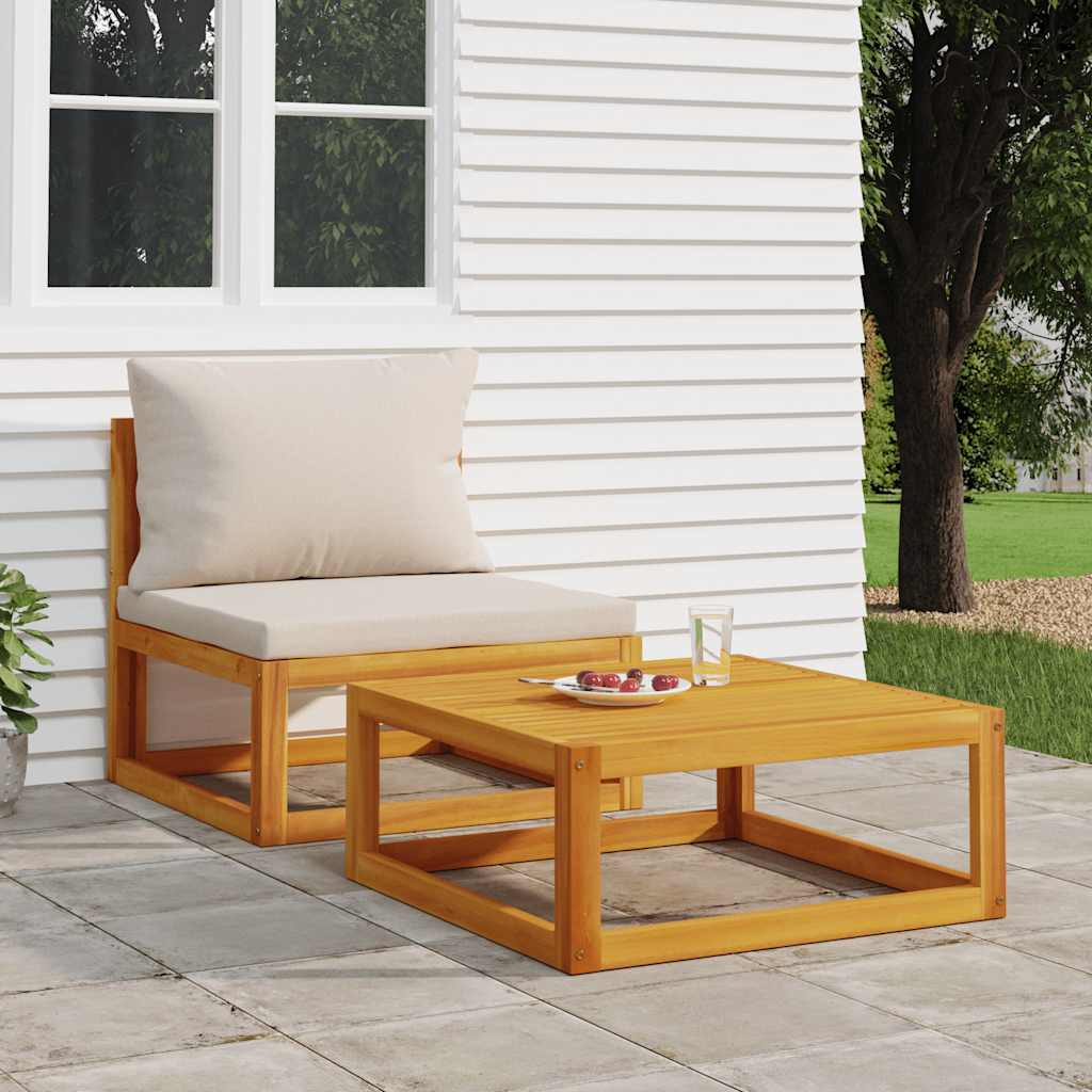 2 Pcs conjunto de sofás de jardim c/ almofadões acácia maciça