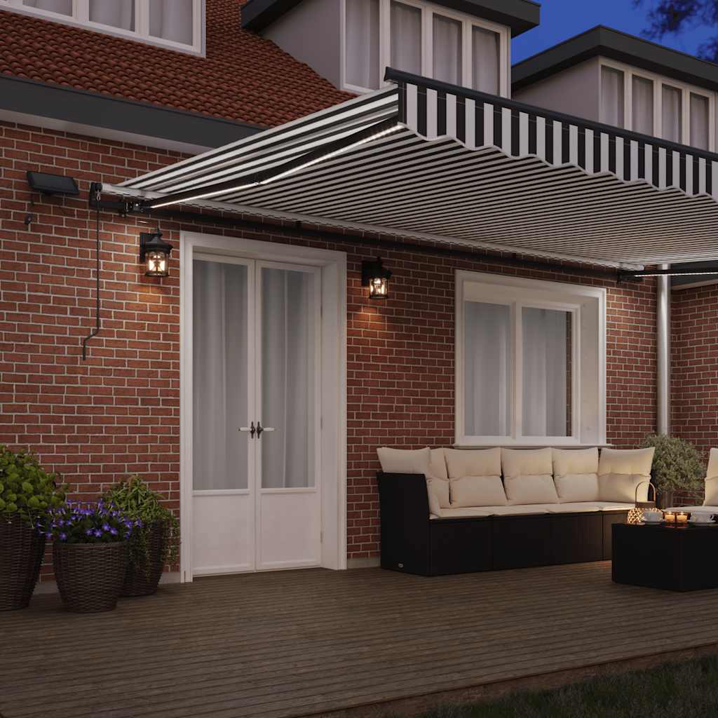 Toldo retrátil manual com luzes leds 500x300cm antracite/branco