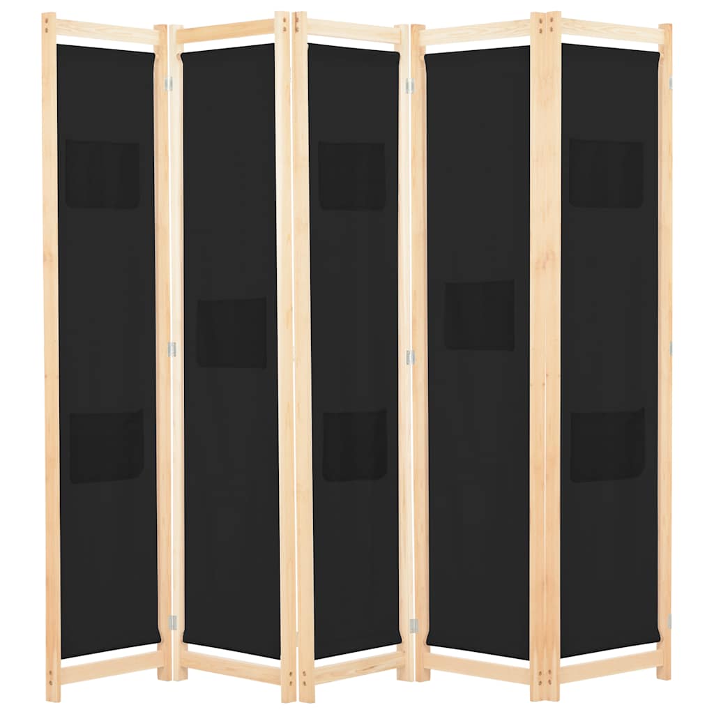 Divisória de quarto com 5 painéis 200x170x4 cm tecido preto