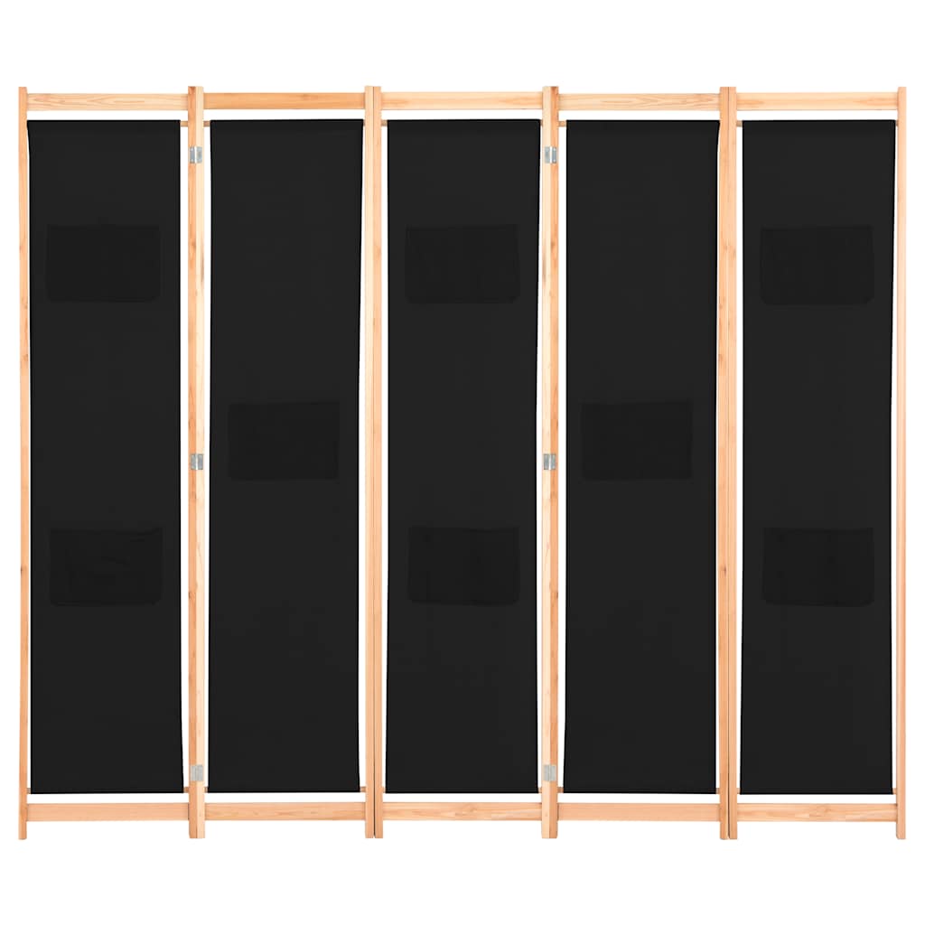 Divisória de quarto com 5 painéis 200x170x4 cm tecido preto