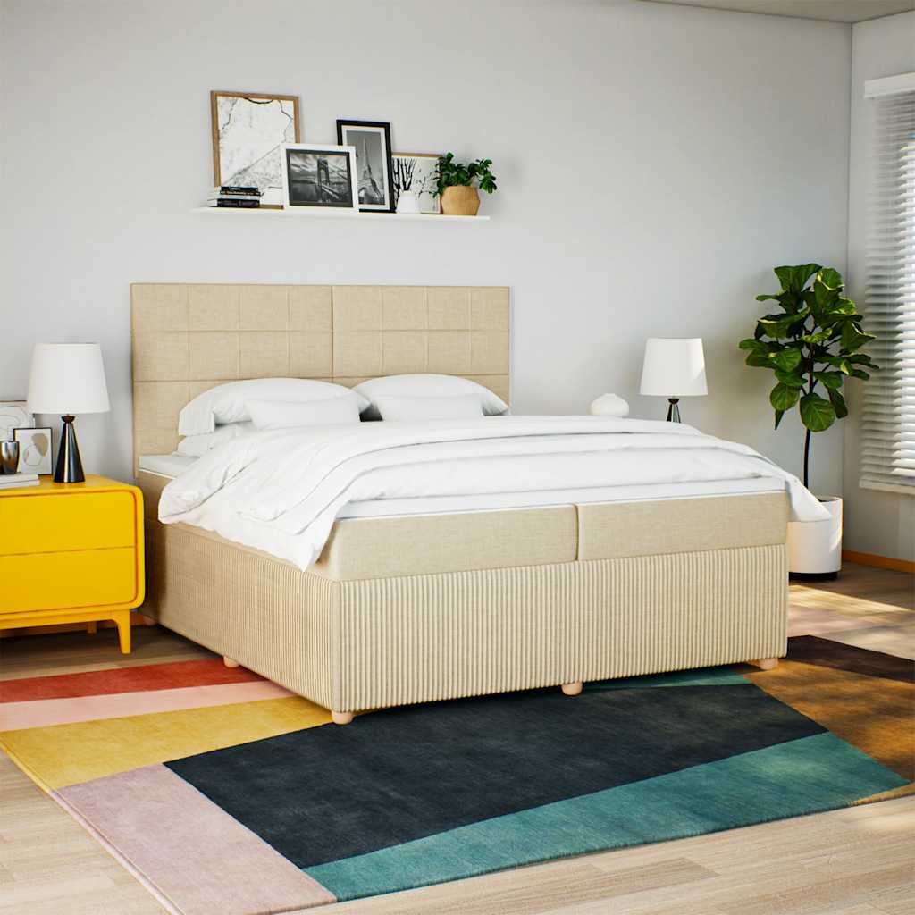 Cama com molas/colchão 200x200 cm tecido cor creme