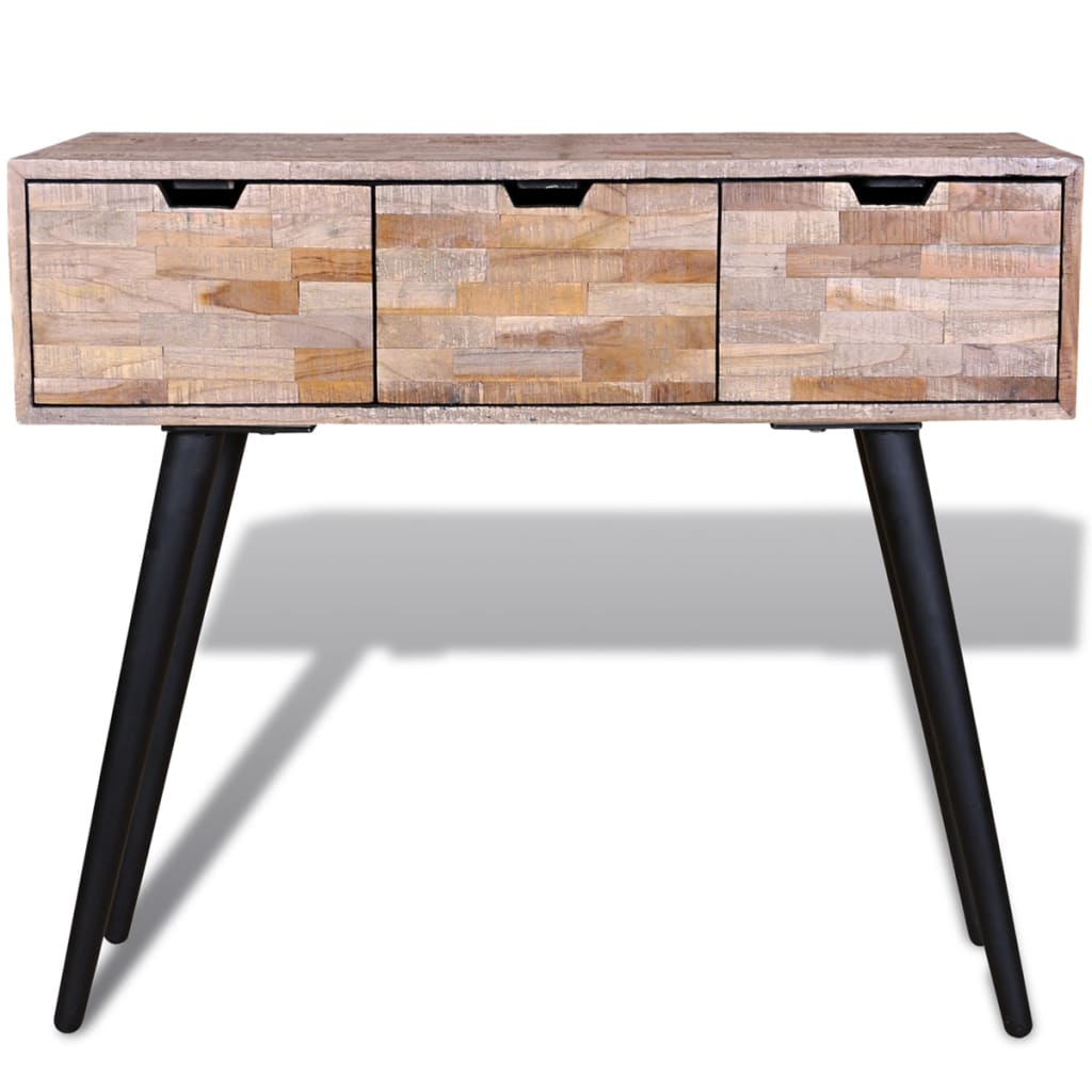 Mesa consola com 3 gavetas, madeira de teca reciclada