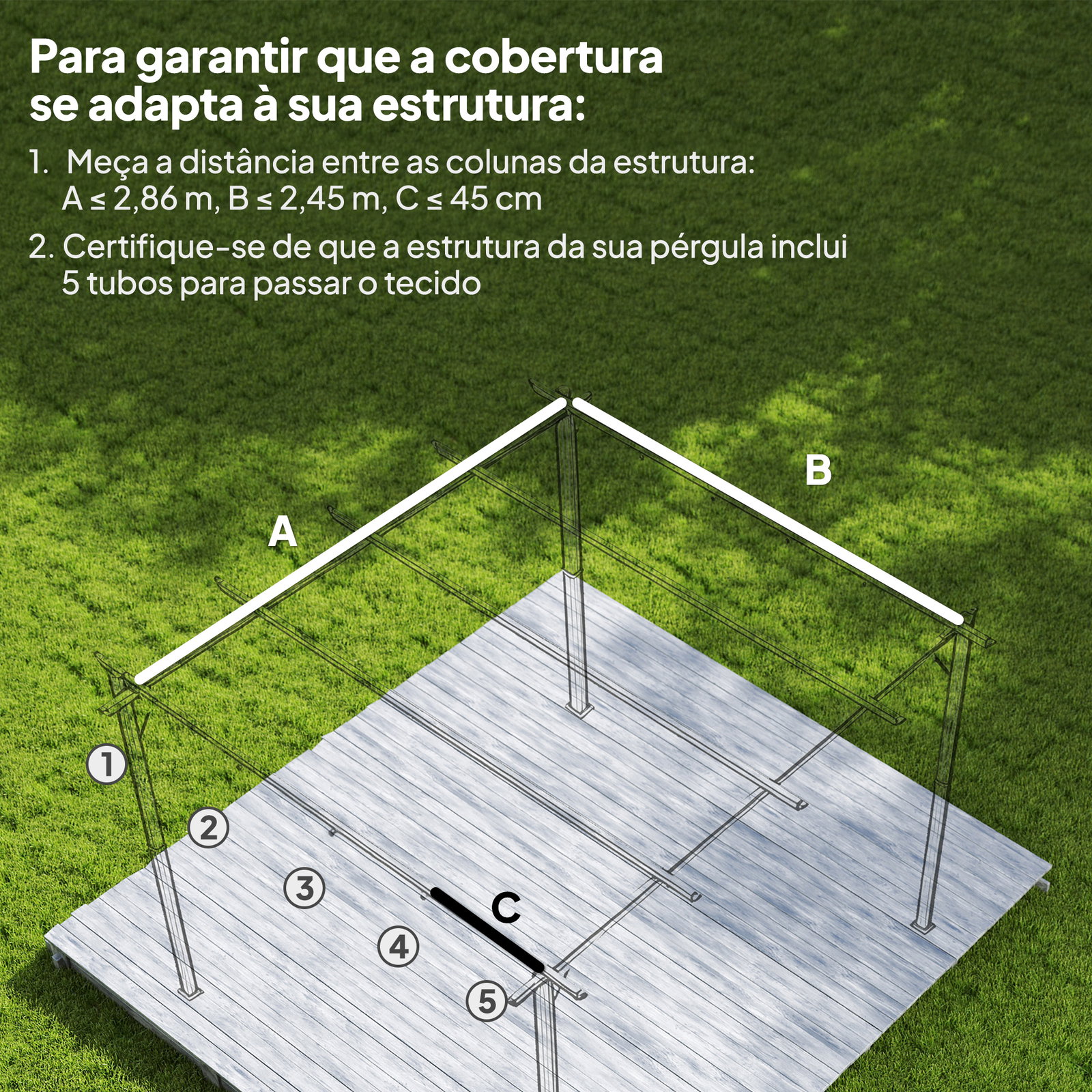 Telhado de reposição retrátil 3x2,5 m para estrutura de 3x2 m tecido apenas para pérgola jardim com 8 orifícios castanho
