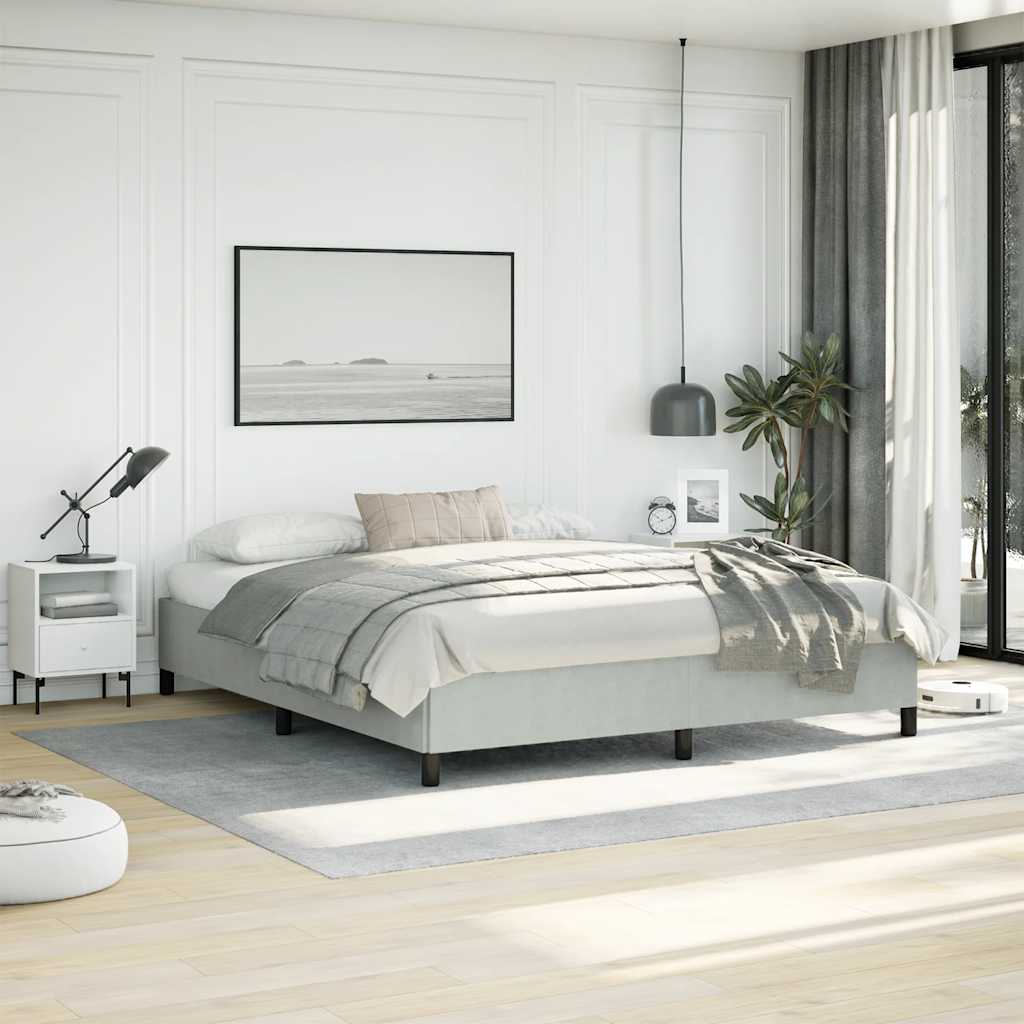 Estrutura de cama sem colchão, veludo cinza claro tamanho california king