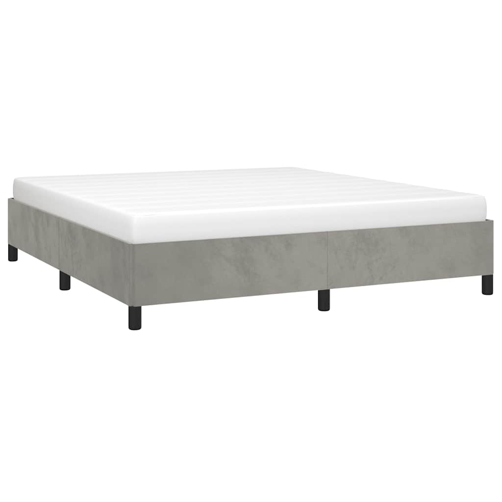 Estrutura de cama sem colchão, veludo cinza claro tamanho california king