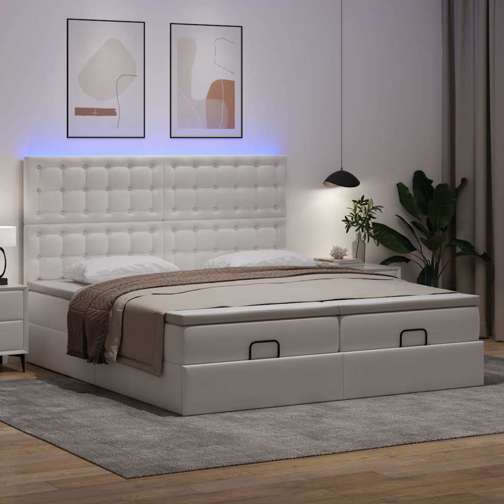 Cama otomana com colchões & leds 180x200 cm couro artificial