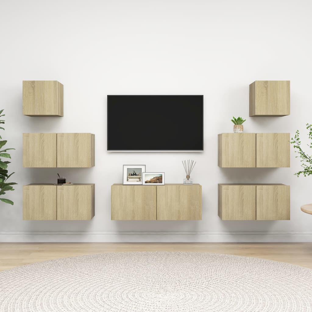 7 Pcs conjunto móveis de TV derivados madeira carvalho sonoma