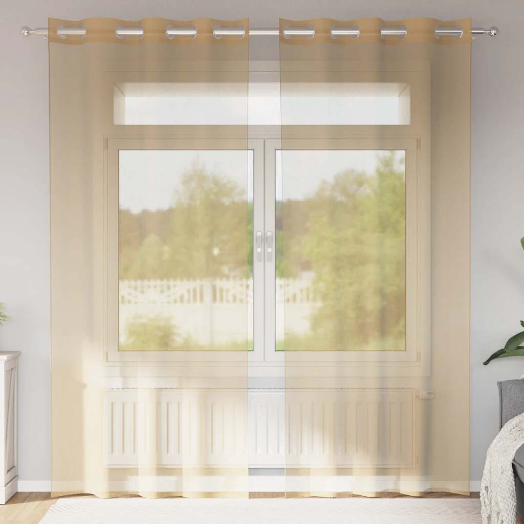 Cortinas de voile com ilhós 2 pcs areia